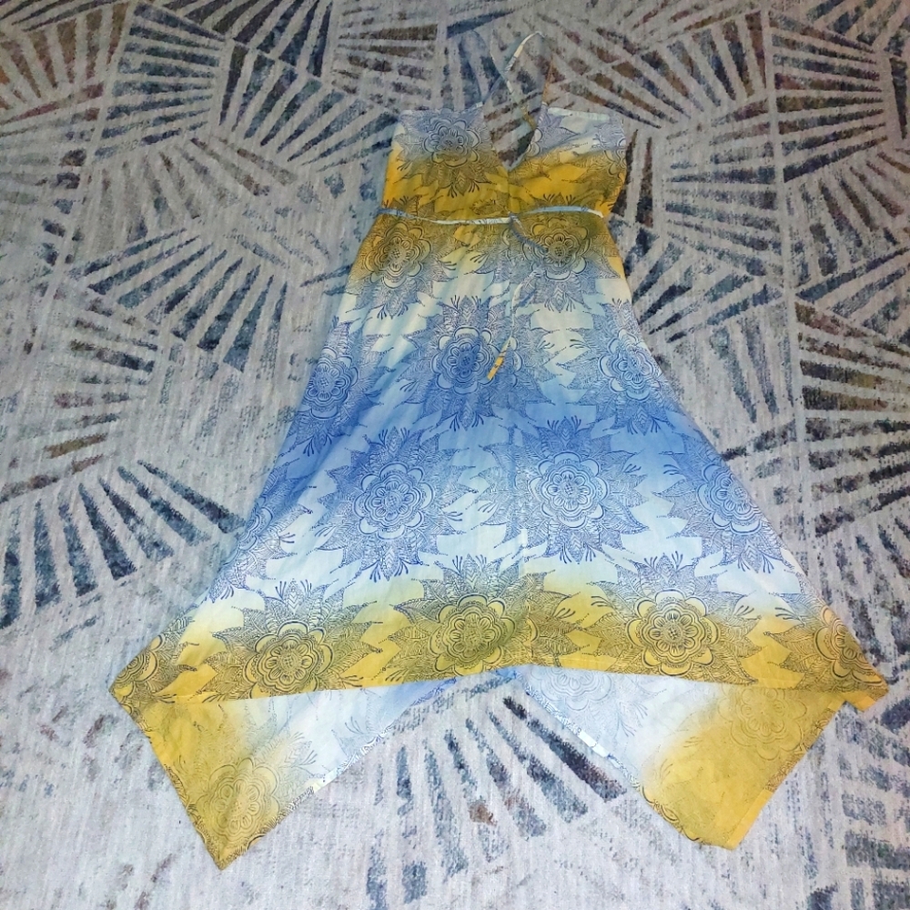 Blue and Yellow Floral Dress 100% Cotton
